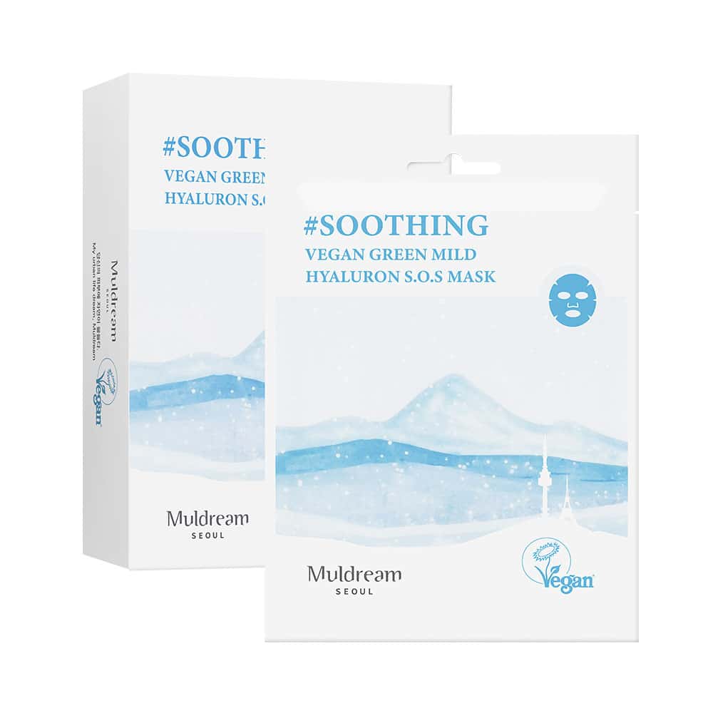 Set măști vegane cu acid hialuronic Muldream vegan green mild HYALURON S.O.S mask Set 10ea