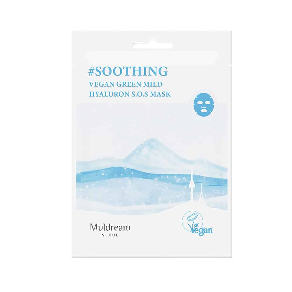 Set măști vegane cu acid hialuronic Muldream vegan green mild HYALURON S.O.S mask Set 10ea