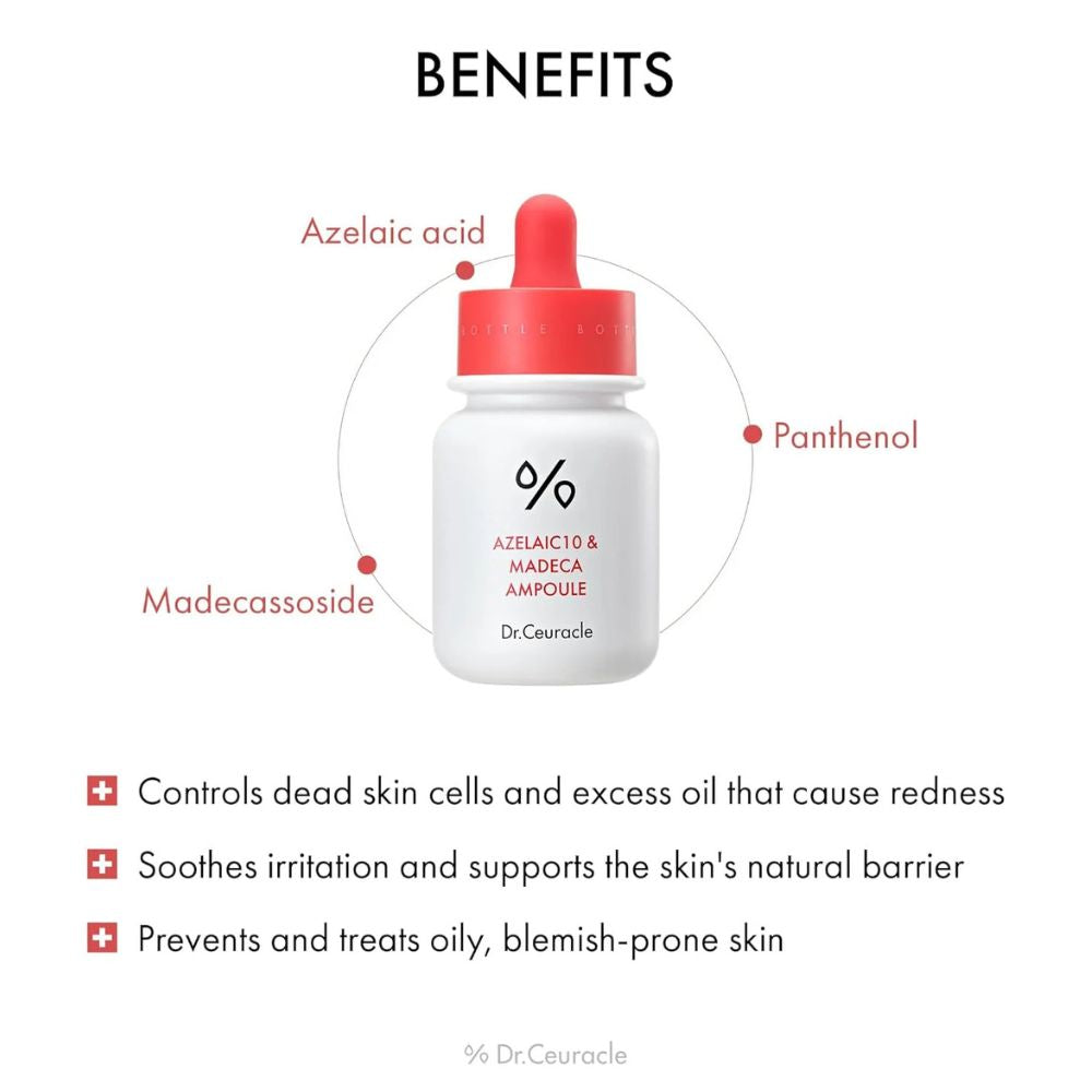 Fiolă concentrată anti-imperfecțiuni cu 10% Acid azelaic Dr. Ceuracle Azelaic 10 & Madeca Ampoule 30 ml