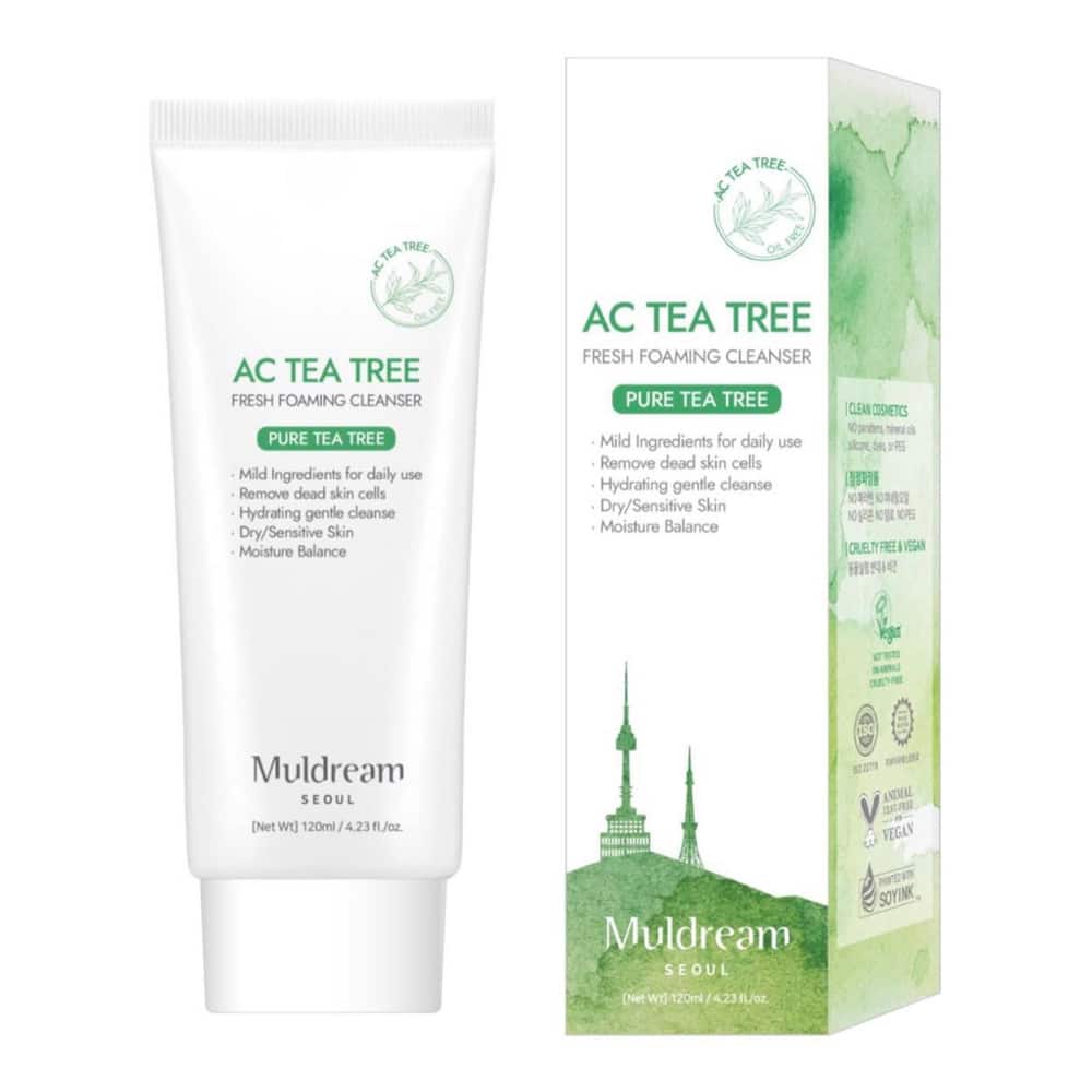 Spumă de Curățare Vegană Pentru Ten Sensibil Muldream AC Tea Tree Fresh 120ml